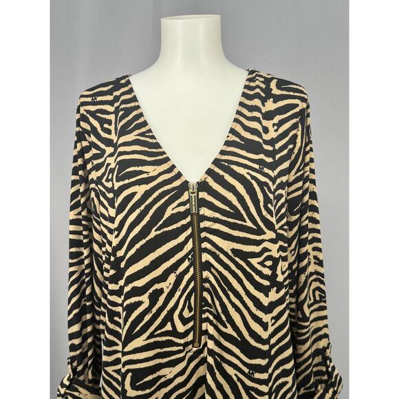 Michael Kors Tunic Womens 1X Zebra Print Zip Front Long Sleeve Animal Pattern - Picture 2 of 9